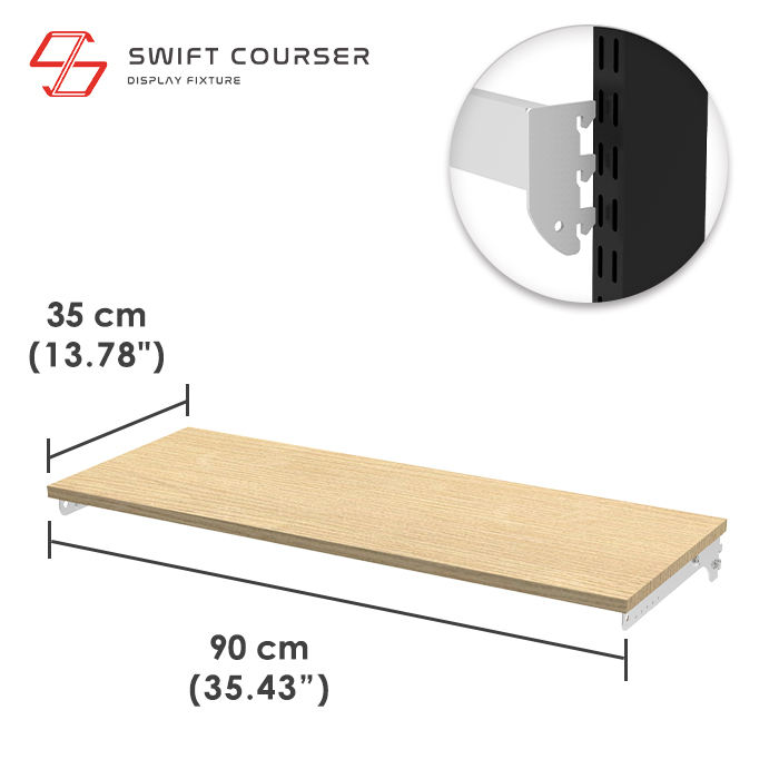 Bracket (Chrome Plated) + Wood Shelf (Light Brown)