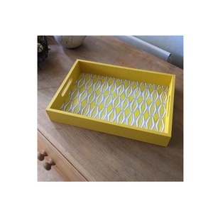 Plateau décoratif Meena, peint à la main en Inde, en bois d'acacia, écologique, luxueux, motif solide, couleur personnalisable, plateau de service durable - Product Image 2