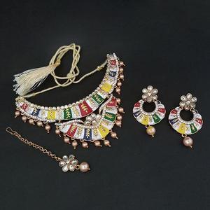Kriaa 1107968A Multi Meenakari <b>Gold</b> Plated Necklace <b>Set</b> with Maang Tikka Fine <b>Jewelry</b> <b>Sets</b> of Stainless Steel and Copper - Product Image 1