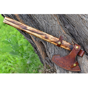 Hacha Vikinga Hecha a Mano de Acero con Alto Contenido de Carbono, Mango de Acero de Grado Industrial, Funda de Cuero, para Campamento, Uso Diario al Aire Libre, Supervivencia - Product Image 2