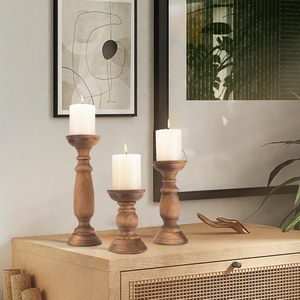 Handmade Wooden <b>Candle</b> Holders | Vintage Pillar <b>Candle</b> Stand <b>Set</b> | Rustic Home Decor - Product Image 6