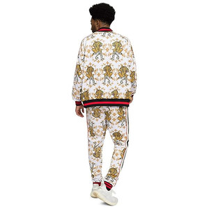 Elegante Conjunto Deportivo de Dos Piezas para Hombre, Chaqueta con Capucha y Cremallera con Cordón Ajustable y Pantalones Deportivos para Deportes, Tigre en Cuclillas Blanco - Product Image 2