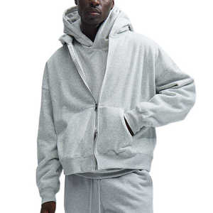 Pull à capuche zippé avec logo personnalisé de haute qualité meilleurs sweats à capuche courts à épaules tombantes pour hommes usine de sweats à capuche épais à fermeture éclair complète - Product Image 4