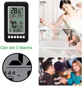 Màn hình lớn điều khiển bằng giọng nói chức năng đèn nền nhiệt kế điện tử trong nhà và Máy đo độ ẩm màn hình thời tiết tại nhà có báo động - Product Image 5