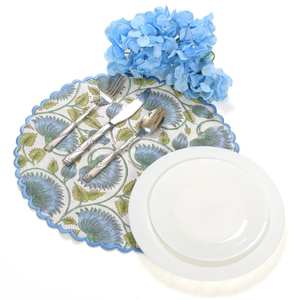 Nueva tendencia Cornflower azul ruso verde indio Floral mano bloque impreso 100% algodón tela esteras Decoración de mesa esteras reutilizables - Product Image 3