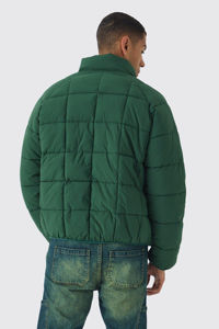 Veste matelassée à col cheminée en duvet avec logo personnalisé, en vert, coupe-vent, chaude, d'hiver, pour homme, avec poches - Product Image 2