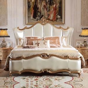 Cama Antigua Europea de Madera de Caoba Marrón Duco, Diseño Clásico Francés, Madera Maciza Tallada a Mano, Personalizable y Duradera-98 - Product Image 1