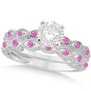 ชุดเครื่องประดับเจ้าสาวทองคำขาว 14k วินเทจ ประดับเพชรทรงเหลี่ยมมรกตและไพลินสีชมพู 1.70 กะรัต สำหรับงานปาร์ตี้ - Product Image 1