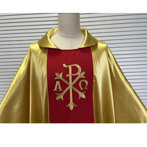 Satén dorado con bordado cruzado Padre Sacerdote Casulla 2025 hecho a medida Alta calidad Nuevo diseño Casulla bordada - Product Image 5