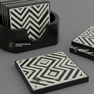 Proveedor Indio Ofrece Juego de Posavasos Ecológicos Hechos a Mano con Madreperla Negra y Blanca (MOP) de 3 mm, Soporte para Bebidas Geométrico de Lujo - Product Image 3