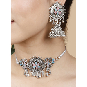 GS Pink and SkyBlue Round Zircon Flower Choker Elegant <b>Wedding</b> <b>Accessory</b> - Product Image 4
