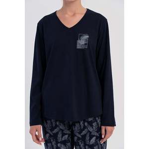 KADIN P.SUPREM XXL V YAKA UZUN KOL ETEGI OVAL PIJAMA TAKIM - สีน้ำเงินเข้ม - สีน้ำเงินเข้ม - Product Image 2