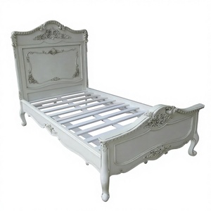 Cama litera de madera maciza de caoba blanca antigua tallada a mano, muebles para el hogar, pintada, Qualiteak QBD 044, plataforma plegable, ecológica - Product Image 1