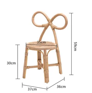 Nordic rattan handmade woven kids chair bow rainbow bunny rabbit simple household solid wood dining chair leisure chair