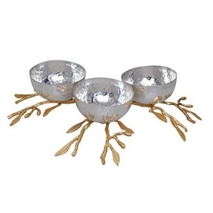 ชามเงินตกแต่งทำจากสแตนเลสคุณภาพสูงพร้อมก้านใบสีทองที่แนบมาพร้อมขาตั้งช่างที่สวยงาม - Product Image 1