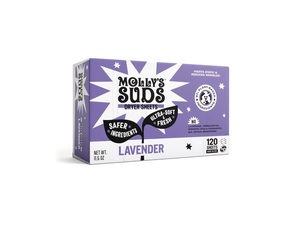 Feuilles assouplissantes pour sèche-linge Molly's Suds, parfum lavande, 120 feuilles, à base de plantes, réducteur d'électricité statique, pour peaux sensibles, sans plastique - Product Image 1