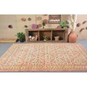 Alfombra de lana turca vintage clásica Beige rojo 6,3x9,4 pies área grande Patchwork con respaldo de látex para pasillo o dormitorio - Product Image 1