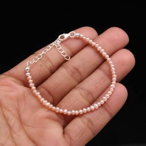 LUSTRE Rare Pink Freshwater Pearl <b>Beaded</b> <b>Bracelet</b> 925 Silver <b>Gold</b> Plated Vintage Style Unisex Valentine's Day & Wedding Gift - Product Image 1