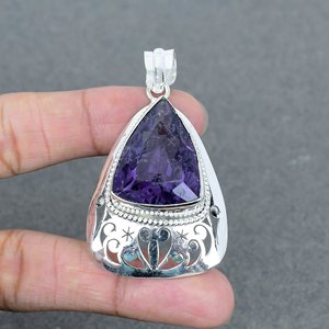 Wholesale Lot Gemstone <b>Pendant</b> Natural Brass <b>Amethyst</b> <b>Pendant</b> Jewelry Silver Plated Bezel <b>Pendant</b> Jewelry Necklace - Product Image 1