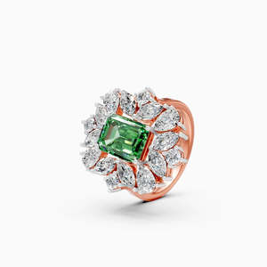 Anillo de Esmeralda Verde de Lujo con Diamante Cultivado en Laboratorio, Detalles Éticos y Sostenibles |   2.87 Ct en oro amarillo, blanco y rosa de 9 quilates - Product Image 3