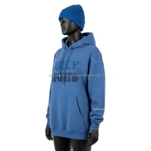Sudadera con capucha de gran tamaño para mujer, tela polar GSM, suave al tacto, Color azul, logotipo bordado personalizado, ropa de calle, suéter, sudaderas básicas para mujer - Product Image 4
