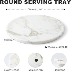 Plateau de service à bijoux en marbre Calacatta à un niveau, rond de 11,8 pouces, pour bureau, comptoir de salle de bain et décoration de cuisine - Product Image 5