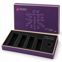 Boîte cadeau de luxe écologique en velours violet avec couvercle rigide et base, insert en EVA floqué sélectif pour crème visage
