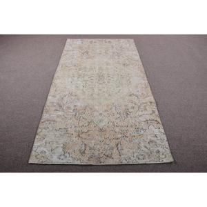 Tapis turc vintage, tapis de sol de 3,8x7,2 pieds, tapis à bordures blanches et brunes - Product Image 1
