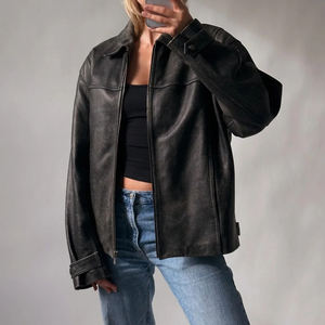 แจ็กเก็ตหนังสำหรับผู้หญิง, สินค้ามาใหม่เสื้อแจ็คเก็ตหนังตัวยาวแบบลำลองขนาดใหญ่สำหรับฤดูหนาว - Product Image 1