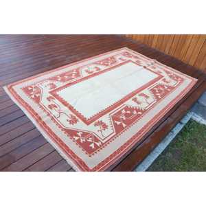 Tapis turc, tapis vintage 4,4x6,7 pieds, tapis persan en laine blanc et rouge - Product Image 2