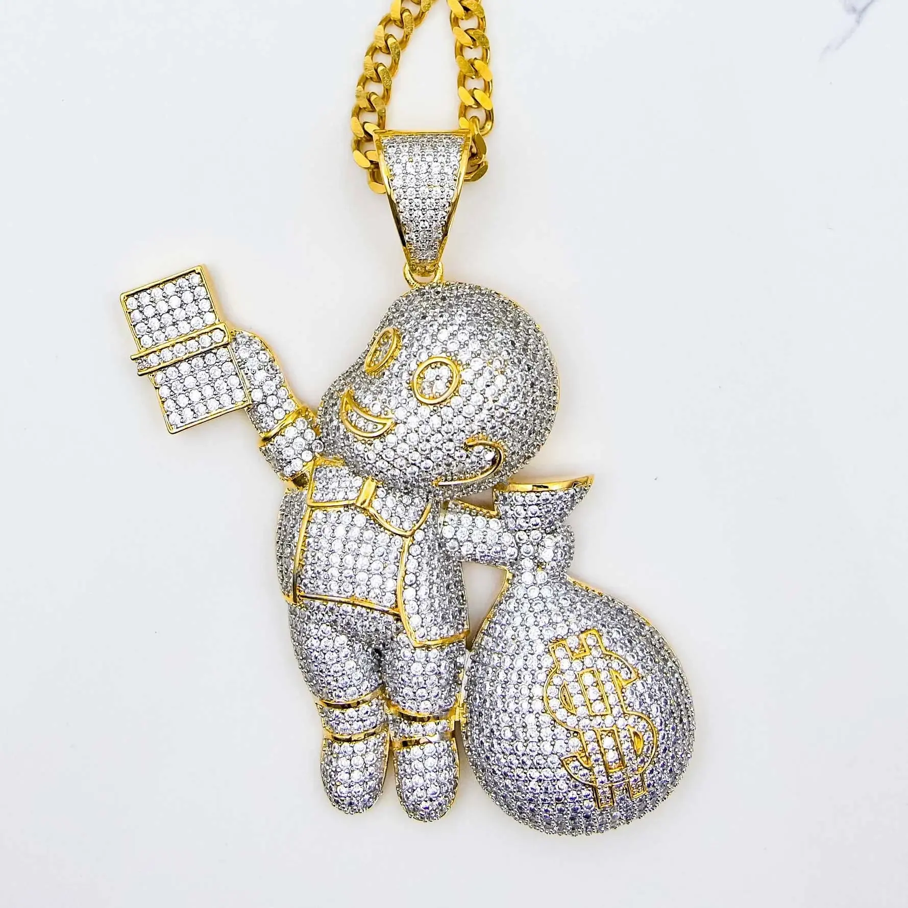 Richie zengin para çanta şekli buzlu Out Hip Hop sertifikalı altın kolye 24 küba zincir kolye takı hediye erkek kadın