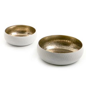 Design fabuleux accrocheur bol de service fini en aluminium de couleur or et blanc avec forme ronde pour bol d'utilisation de vaisselle de cuisine - Product Image 4