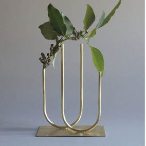 Vase à fleurs en métal doré Art Déco en fer et verre avec dessus de table circulaire - Product Image 4