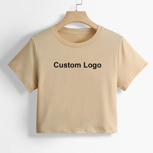 Camiseta de algodón ligero personalizada OEM para mujer, Top corto de verano bordado, estilo deportivo informal, diseño liso en blanco comprimido - Product Image 4