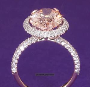 Bague de fiançailles en diamant de laboratoire ovale rose vif de 6.63 carats en or jaune 18 carats Halo Full Diamond IGI Certified Gift Party - Product Image 4