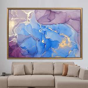 Toile d'art abstraite moderne imprimée motif marbre doré - Décoration murale de luxe, 1P : encadré or - Product Image 1