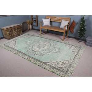 Grand tapis turc vintage 5,5x9,5 pieds, tapis en laine camouflage vert brun - Product Image 1