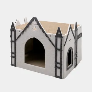 Pabrik desain baru katedral kucing rumah menggaruk kertas bergelombang kucing tempat tidur mainan hewan peliharaan