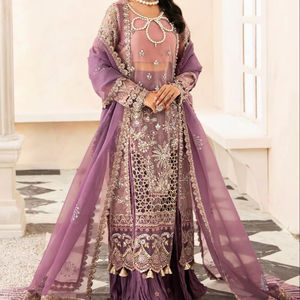 Best Quality Indian Pakistani Women's 3-Piece Chiffon Party Saree Latest Design Fashion Wear for <b>Wedding</b> Ladies - Product Image 1