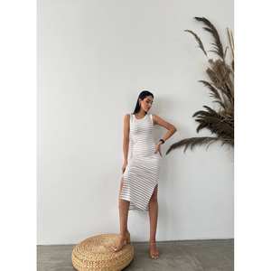 Vestido Otomano a Rayas Transpirable de Tela Lycra con Cintura Natural - Product Image 1