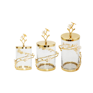 Ensemble de 3 boîtes de conserve en verre et or fantaisie de luxe Vente en gros fournisseur de l'Inde - Product Image 1