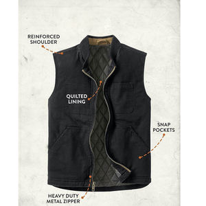 Chaleco de encaje vaquero de 8 bolsillos negro de alto rendimiento para hombre, chaleco de lona de cuero PU, chaquetas, chalecos transpirables - Product Image 6