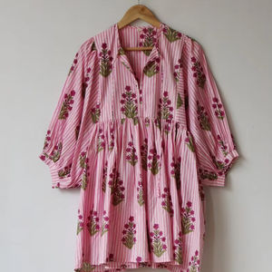 Women's <b>Summer</b> Casual Eco-Friendly Washable Woven <b>Knee</b>-<b>Length</b> Bohemian Floral Printed <b>Dress</b> with Pockets - Product Image 1