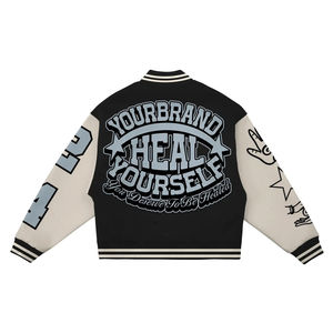 Veste universitaire pour hommes à la mode Blouse de baseball à manches en cuir mélangé de laine Vêtements d'extérieur pour le sport et le streetwear - Product Image 3