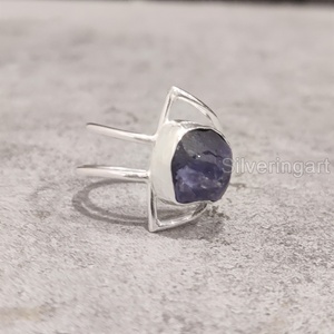 Bague pour femme en argent sterling 925 avec pierre brute naturelle Tanzanite, pierre de naissance de décembre, double bande, idéale pour Noël - Product Image 4