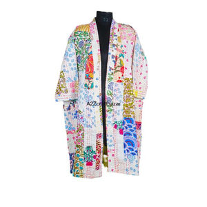 Kimono indien à imprimé floral, 100% coton, imprimé numérique, pour femmes, longueur totale, col en V, ceinture, manches trois quarts, séchage rapide - Product Image 1
