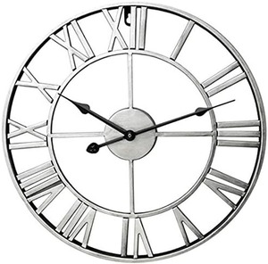 Silver Metal Roman Numeral <b>Wall</b> <b>Clock</b> <b>Large</b> Open Face Industrial Vintage <b>Skeleton</b> Silent Decorative Round <b>Clock</b> for Living Room - Product Image 1