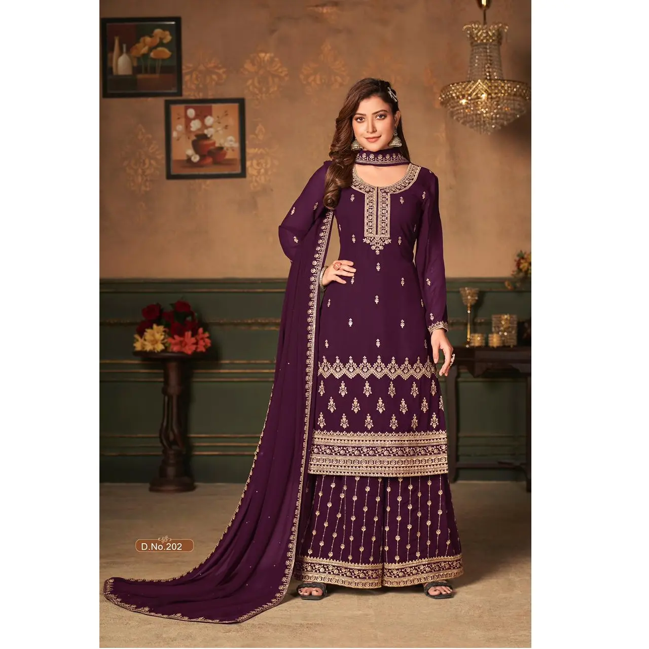 Traje indio paquistaní puro de Georgette para mujer, colección de traje de Salwar Kameez, con trabajo bordado, Dupatta