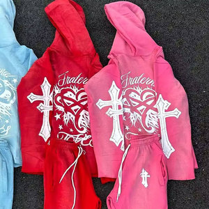 2025 High Quality Winter Men's Solid Lightweight Stacked Tracksuits Pullover <b>Hoodies</b> Sweatpants Set Custom Embroidery Breathable - Product Image 3