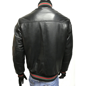 Personalizar hecho a mano de alta calidad de manga larga Street Wear Zip Up hombres 100% chaqueta de cuero negro genuino para hombres - Product Image 4